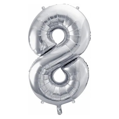 PartyDeco Балон от фолио - число 8 сребърен 86 см