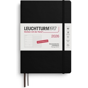 Leuchtturm1917 372519 Weekly Calendar & Notebook Dotted Medium (A5) 2026, 12 Months, Black, German (372519)