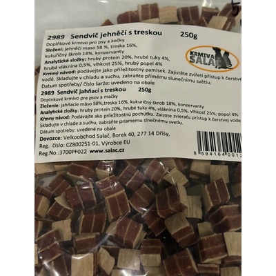 Salač pamlsok Sendvič jahňa a treska kocky 250 g