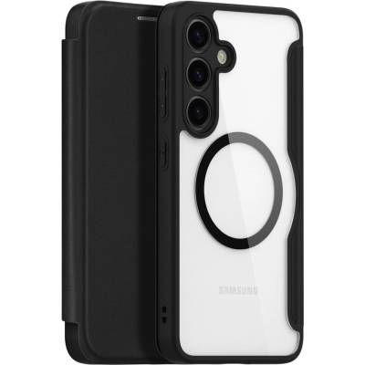 Dux Ducis Skin X Pro Magnetic Wallet Case - удароустойчив хибриден кожен кейс с отделение за карти и MagSafe за Samsung Galaxy S24 (черен-прозрачен)