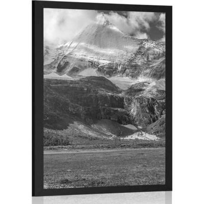 Plakát majestátní horská krajina v černobílém provedení - 30x45 black