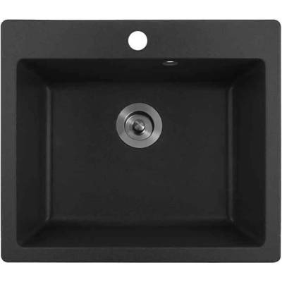 Inter Ceramic Кухненска мивка 8304, Inter Ceramic, гранит, едно корито, със сифон, 50x22.5х57см (8304 BLACK CENTRAL HOLE)