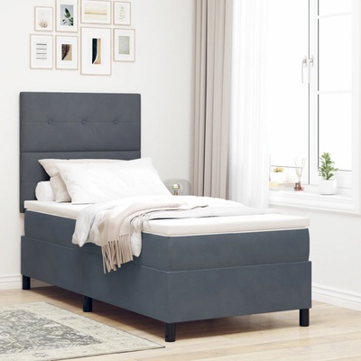 vidaXL Boxspring postel s matrací a LED tmavě šedá samet