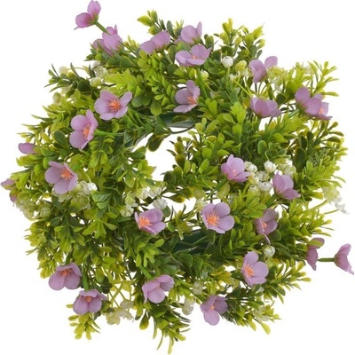 Plastový věnec s květy 28 cm - fialová