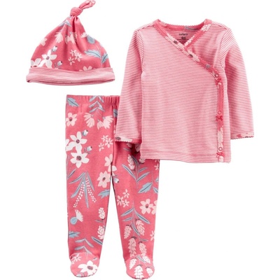 Carter's set 3dielny polodupačky tričko dl. rukáv zavinovacie čiapka Pink Flower dievča LBB