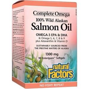 Natural Factors Salmon Oil 100% Wild Alaskan/ Дива сьомга (масло) от Аляска 1300 mg х 90 софтгел капсули Natural Factors (2265 NF)