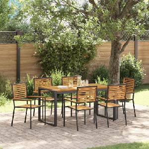 vidaXL Комплект за хранене в градината 7 бр. Черен и кафяв полиратан (3365478)