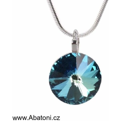 Swarovski Elements Stříbrný náhrdelník modrý kulatý 34112.5 Bermuda Blue