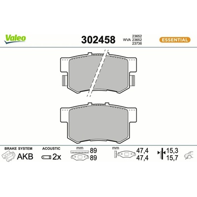 Sada brzdových destiček, kotoučová brzda VALEO 302458