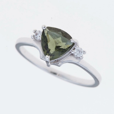 My Moldavite Stříbrný prsten s vltavínem a zirkony 206Z