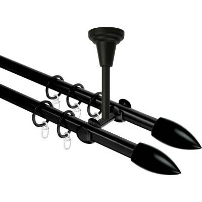 OK-GarnýžeCZ Garnýž kovová dvouřadá 16mm Špice Double černá 140 cm do stropu / kroužky s háčkem