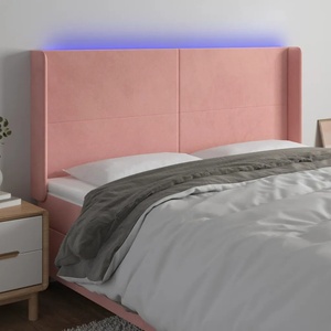 vidaXL LED горна табла за легло, розова, 163x16x118/128 см, кадифе (3123827)