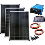 Solartronic КОМПЛЕКТ 3x100W полисоларен модул 20A контролер за зареждане жълт преобразувател на напрежение FS1500D 1500W щепсел за кабел (SET-300P-20A-KA-ST-1500R)