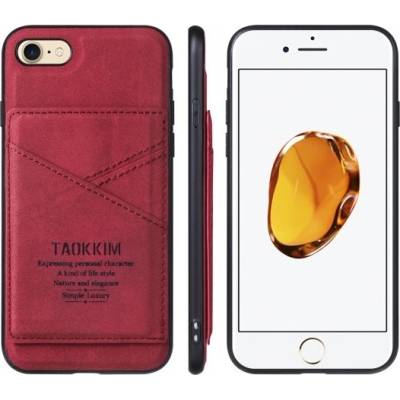 Púzdro Taokkim ochranné z PU kože s kapsou v retro štéle iPhone 6 / 6S - červené