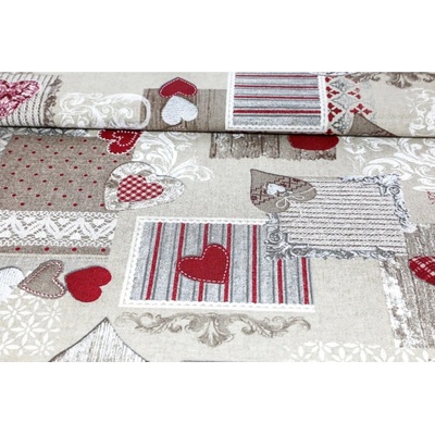 Mondo Italia Dekoračná látka patchwork červené srdiečka, š. 140 cm Červená Šírka 140 cm