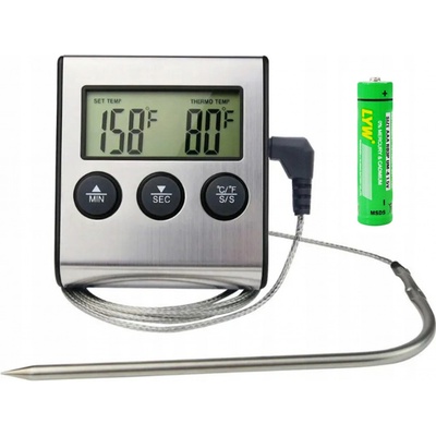 KUCHYŇSKÝ TEPLOMĚR DO TROUBY UZENÁŘSKÉ UDÍRNY GRILU NA MASO DO 300°C ČASOVAČ 99min – Zboží Dáma