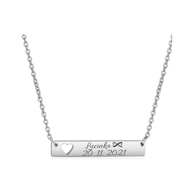 Šperky4U Personalizovaný ocelový náhrdelník, destička se srdíčkem OPD0102