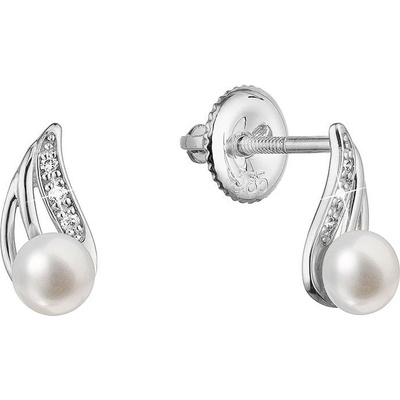 Pavona zlaté 14 karátové náušnice bílé zlato s říční perlou a brilianty 81PB00056