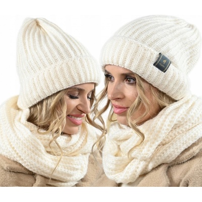 Fashionweek dámská zimní souprava čepice + tunelová šála s vlnou ZIZI-02 krémová