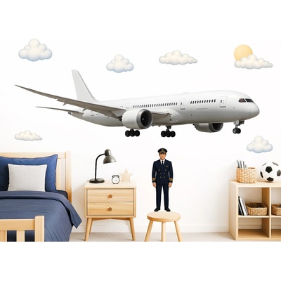 Nalepte.cz Lietadlo Boeing textilní prelepiteľná nálepka na stenu list 75 x 21 cm
