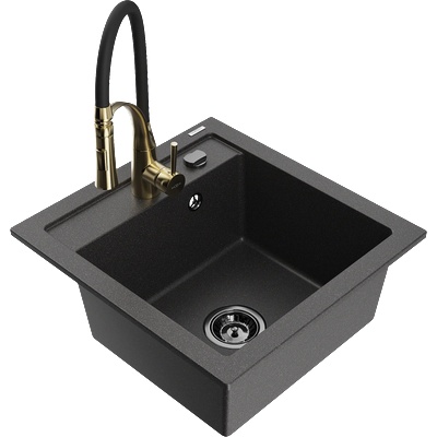 Mexen Vito гранитна мивка с 1 отделение и кухненски смесител Aster, черен на пръски - 6503-76-73450-57-B (6503-76-73450-57-B)