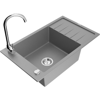 Mexen Elias гранитна мивка с 1 камера с отцедник и кухненски смесител Telma, сив - 6511-71-670200-00 (6511-71-670200-00)