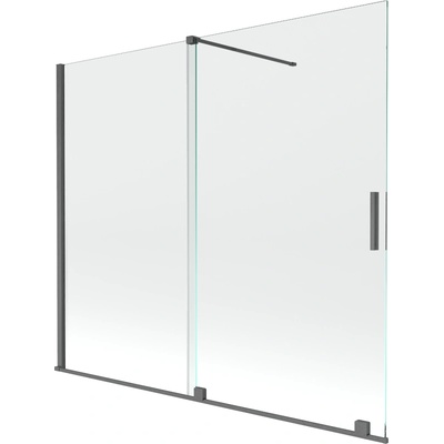 Mexen Velar двукрилен подвижен екран за вана 180 x 150 cm, прозрачен, четка в цвят gun gray - 896-180-000-01-66 (896-180-000-01-66)