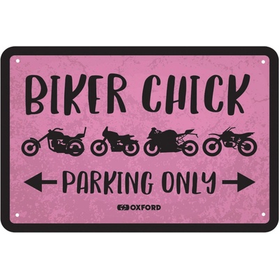 plechová cedule BIKER CHICK, OXFORD (černá/růžová, rozměr 30 x 20 cm) M000-1389