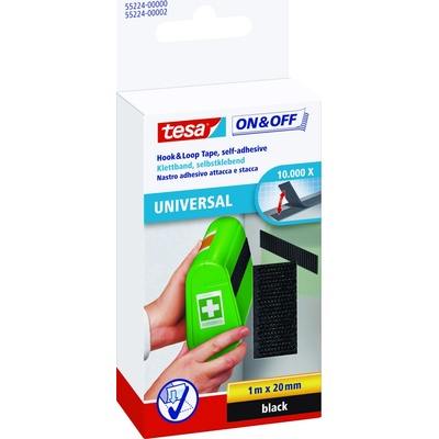 tesa® On & Off suché zipy Samolepicí pás pro univerzání použití Barva: černá, Rozměr: 1 m : 20 mm, Doplňující informace: obě strany, role