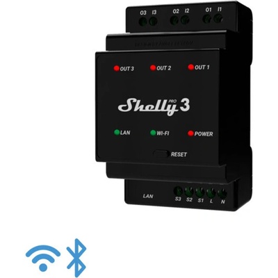 SHELLY PRO 3 Spínací modul na DIN lištu 3kanálový, LAN, WiFi, Bluetooth