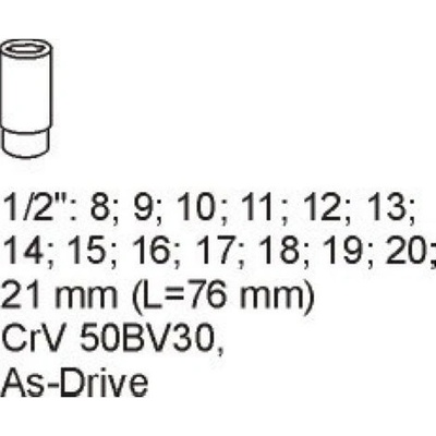 YATO Kľúče nástrčné hlboké 8-21mm SET 14 kusov / vložka do zásuvky