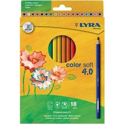 LYRA Цветни моливи LYRA Color Soft 4.0 екстра меки ярки меки цветове 18 броя 2421180 (2421180)