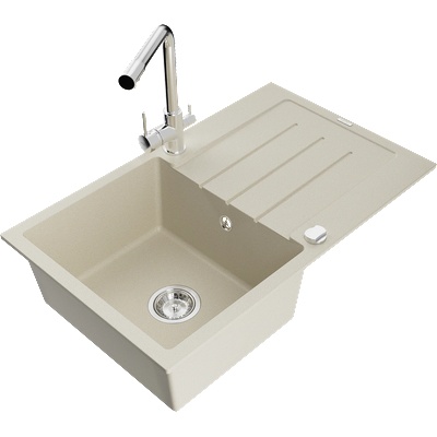 Mexen Bruno гранитна мивка с 1 отделение с отцедник и кухненски смесител Duero, бежов - 6513-69-671600-00 (6513-69-671600-00)