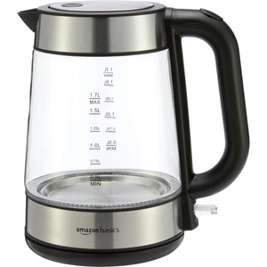 Amazon Basics 1.7L 2200W Glass Electric Kettle Black Silver - F-625GS (F-625GS) Електрически кани