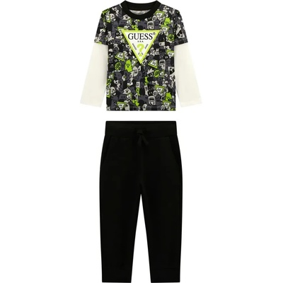 Guess Многоцветна блуза с електрикаво лого и графитен спортен панталон за мини момчe Guess