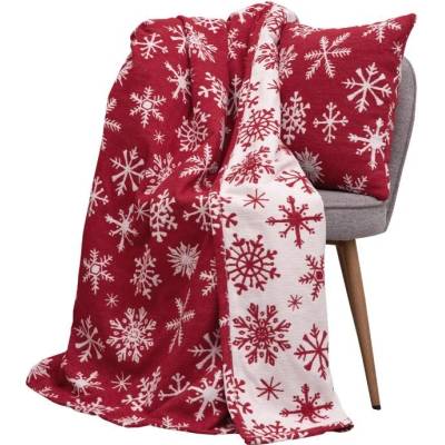 SCANquilt pléd Winter Vločky červenobílá střední 150x200
