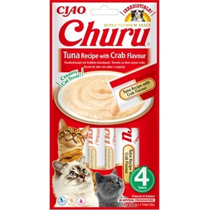 Inaba Foods Churu лакомство за котки с вкус на риба тон и раци 4x14g