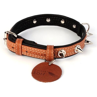 COLLAR Кожен нашийник soft с шипове - 30 - 39см, 20мм, кафяво-черен
