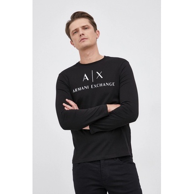 Armani Exchange tričko s dlhým rukávom pánske s potlačou čierne