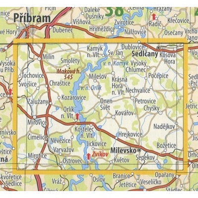 KČT 39 Střední Povltaví - Zvíkov a Orlík - nástěnná turistická mapa 90 x 60 cm Varianta: mapa v dřevěném rámu, Provedení: Ticiago bílý