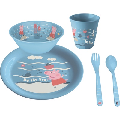 Koziol Детски прибори за хранене и съдове Waves at home Прасе Пепа сини 5 части (8392639)