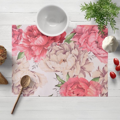Biante bavlna prostírání Sandra SA-746 Velké růžovo-béžové pivoňky na bílém 35x45 cm