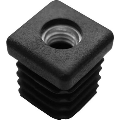 KP Žebrovaná čtvercová plastová zátka - plochá 30x30 mm černá erodovaná, kovový závit M10, na hranoly, jekly, sloupky a trubky
