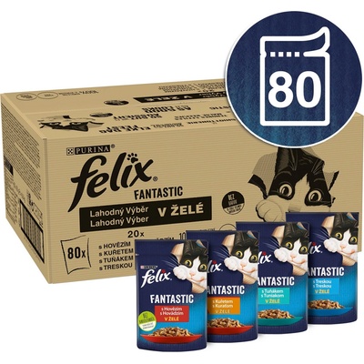 Felix Fantastic hovädzie, kuracie, tuniak, treska v želé 80 x 85 g
