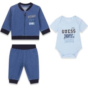 Guess Бебешки комплект Guess за момче от 3 части: суичър, панталон и боди в цвят деним меланж