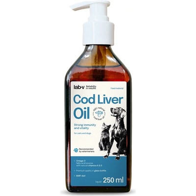 Lab-v Cod Liver Oil 100% olej z tresčích jater pro psy a kočky 250 ml