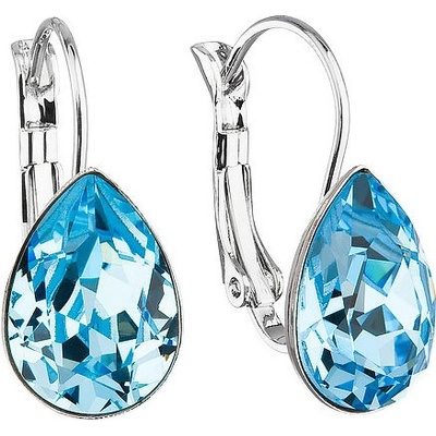 Swarovski Elements Pear vlepený krystal 14mm stříbrné náušnice visací modré slzičky, kapky 31242.3 Aquamarine
