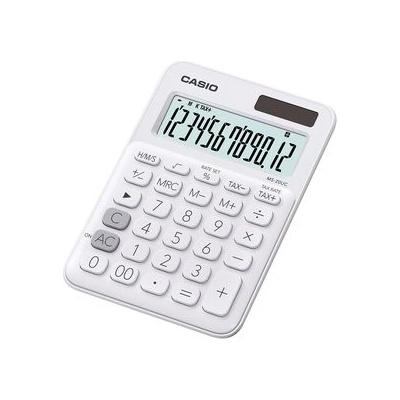 CASIO MS 20UC WE - Štýlová farebná stolná kalkulačka s 12-miestnym displejom, výpočtom %, DPH a ďalšími funkciami.