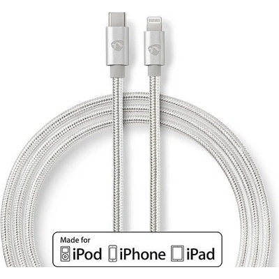 Nedis CCTB39650AL10 Lightning/USB 2.0 / Apple Lightning 8pinový - USB-C zástrčka/ nylon, 1m, stříbrný