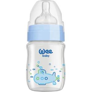 Wee Baby Бебешко шише от топлоустойчиво стъкло Wee Baby Classic Plus, 120 ml, синьо (139) - ozone